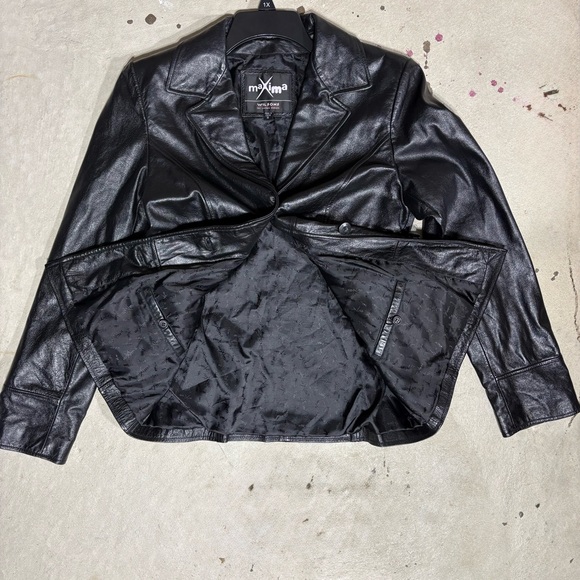 Maxima Wilsons Women's Sleek Black Leather Jacket Button Closure Pockets Size S - Picture 7 of 13